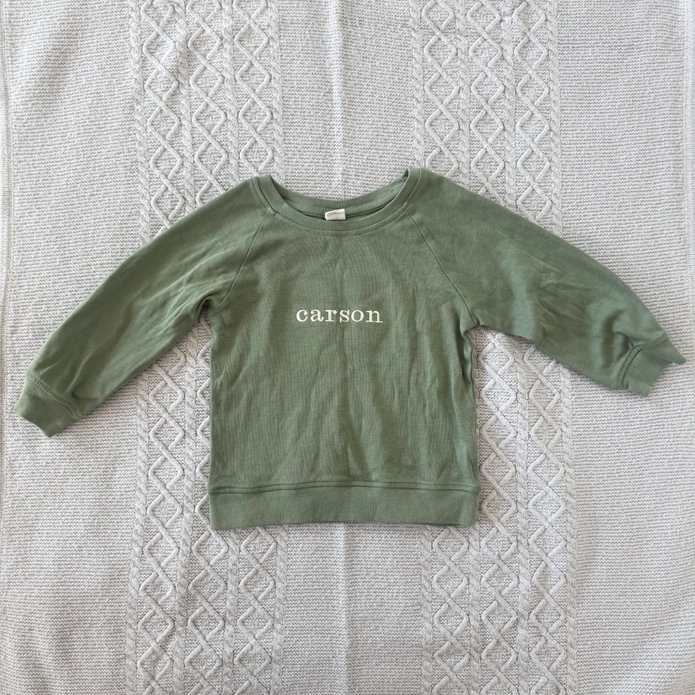 Custom Embroidered Name Carson Colored Organics Sage Green Kids Sweatshirt